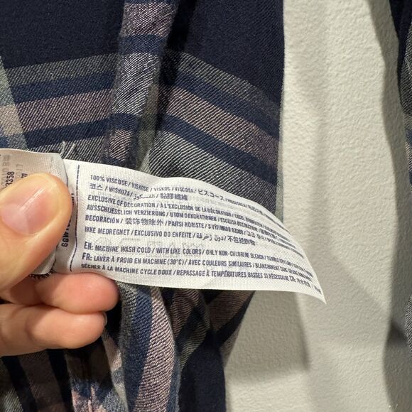 Abercrombie & Fitch Flannel Navy Plaid Button Up Long Sleeve Shirt Girls Large - Picture 4 of 6